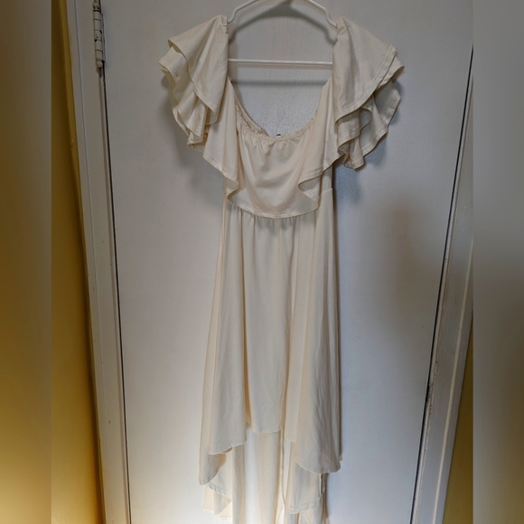 cleo Dresses & Skirts - Cleo Off the Shoulder High Lo Cream Dress